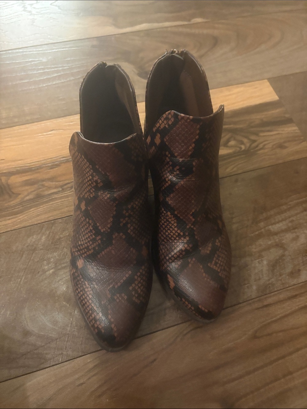SO Brown Snake-Print Ankle Booties